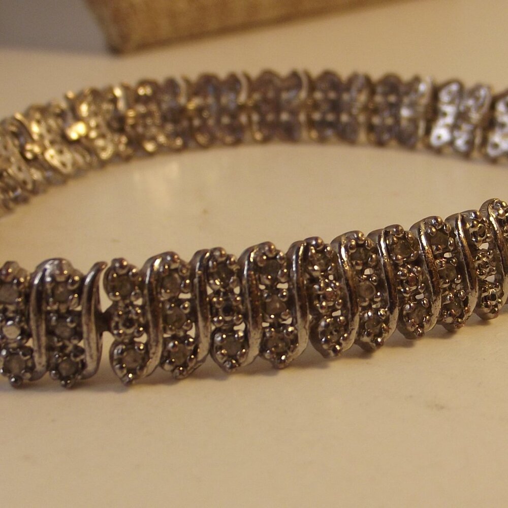 Vintage Silver FAS Thai Tennis Bracelet Genuine Diamonds - NICE!